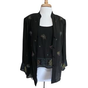 Studio I Women's 10 Vtg Y2k Embroidered Blouse Tank 2pc Set Fairy Goth